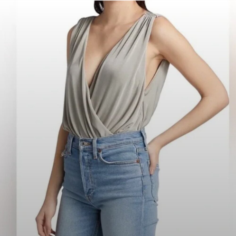 NWT Free People Night Owl Silver Plunging Bodysuit Medium